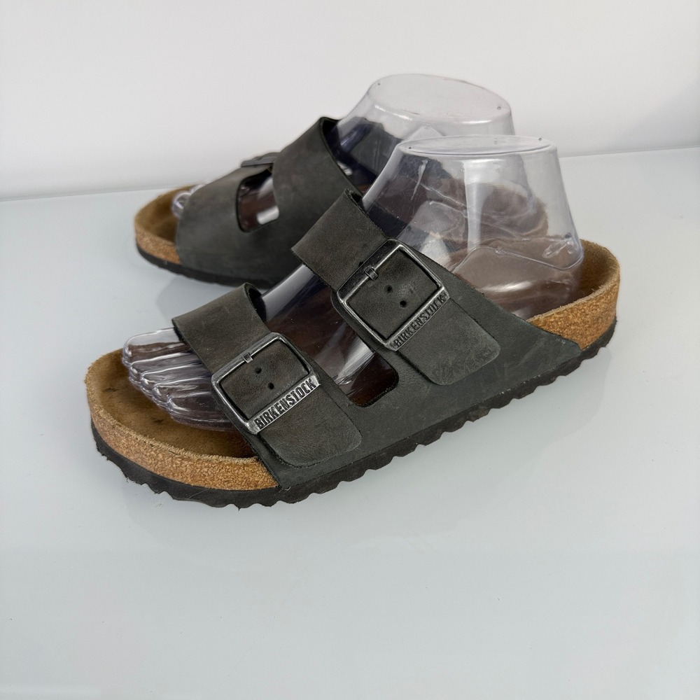 Birkenstock Arizona Sandals Womens 38 Iron Gray Oiled Leather Soft Footbed 11202 - Picture 7 of 12